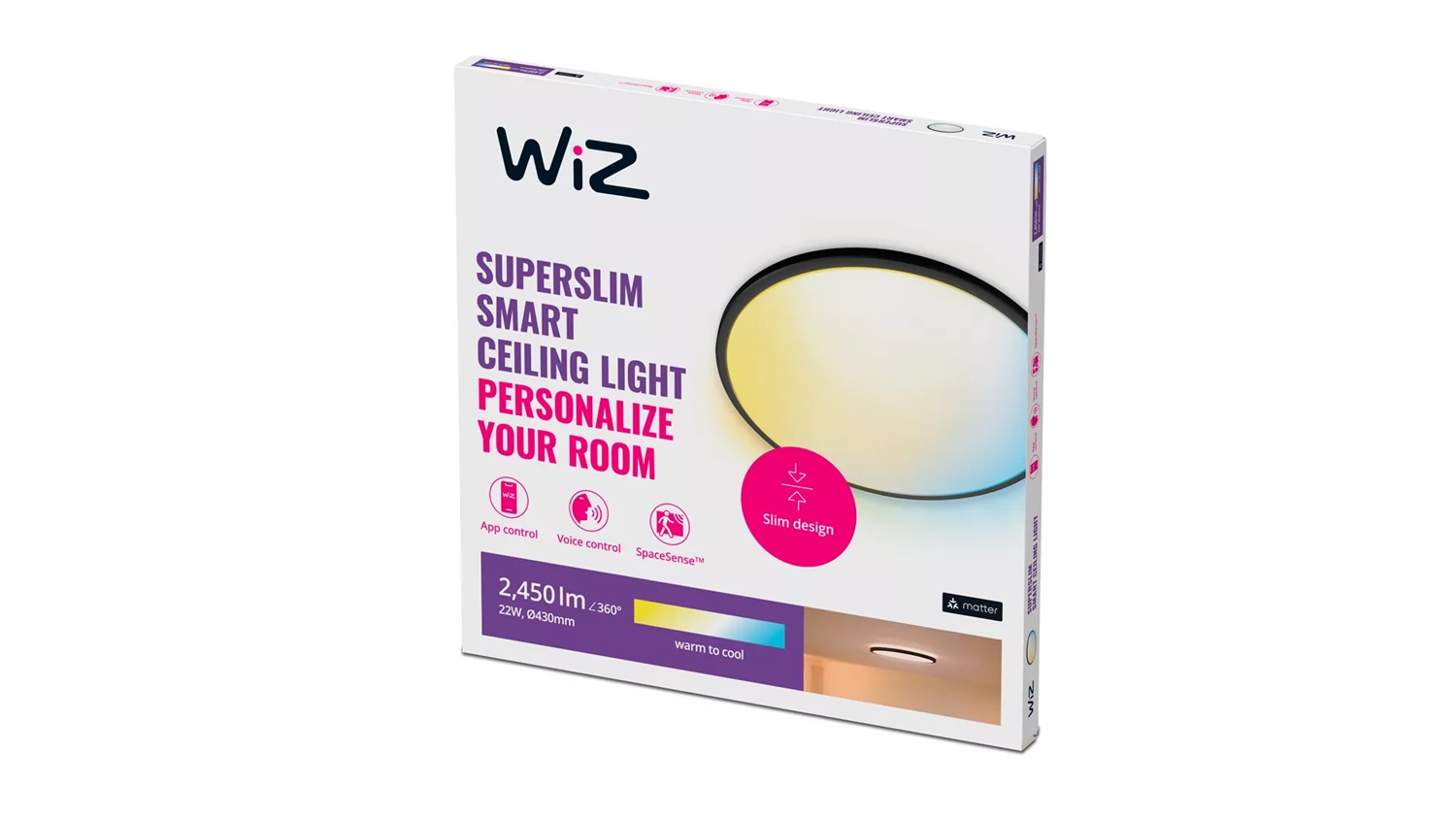 WiZ Plafoniera SuperSlim Smart LED Dimmerabile 22W con Controllo Vocale e Temperatura Colore Regolabile da Calda a Fredda