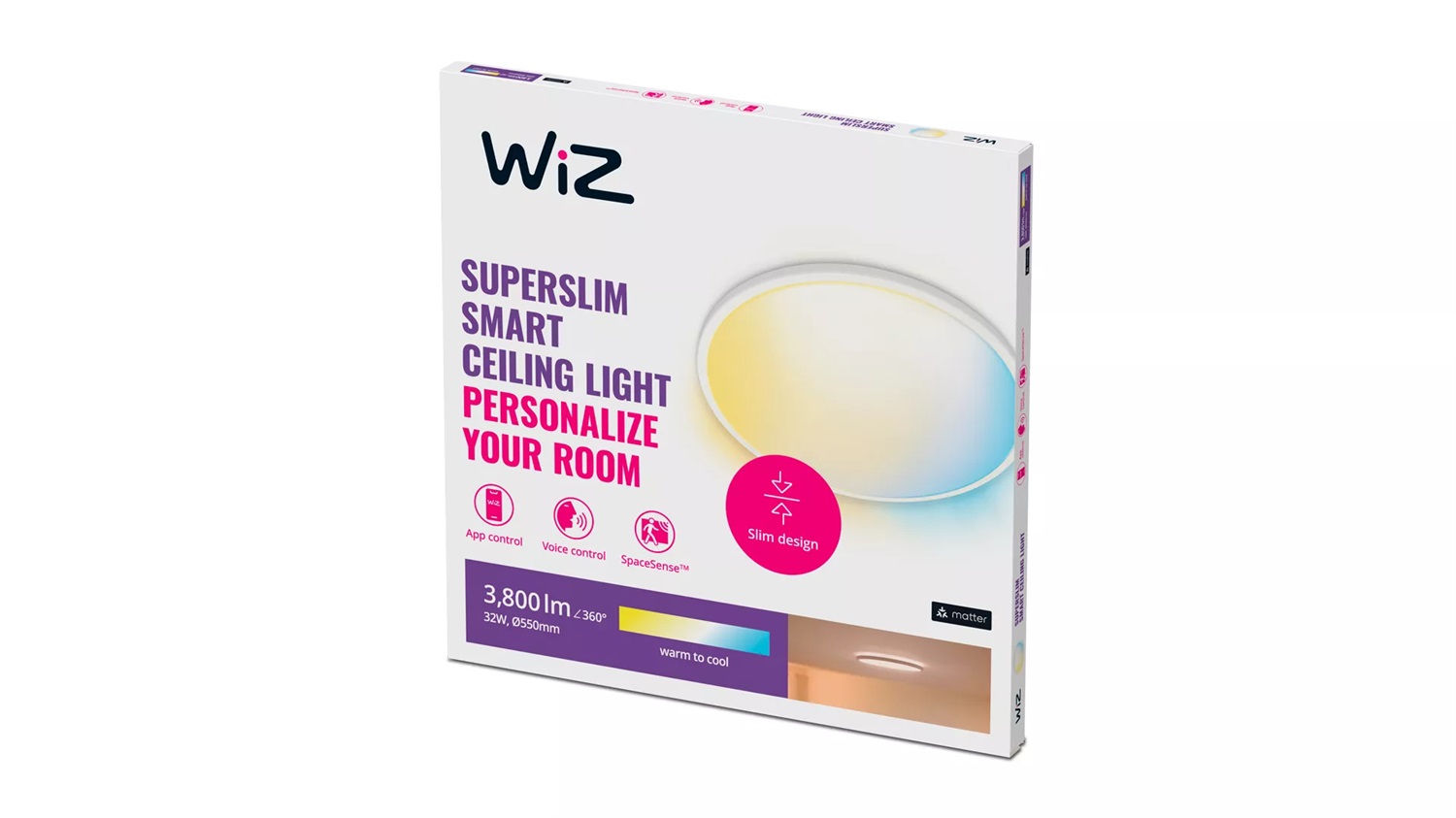 WiZ Plafoniera SuperSlim Smart LED 32W Dimmerabile con Controllo Vocale e Temperatura Colore Regolabile da Calda a Fredda