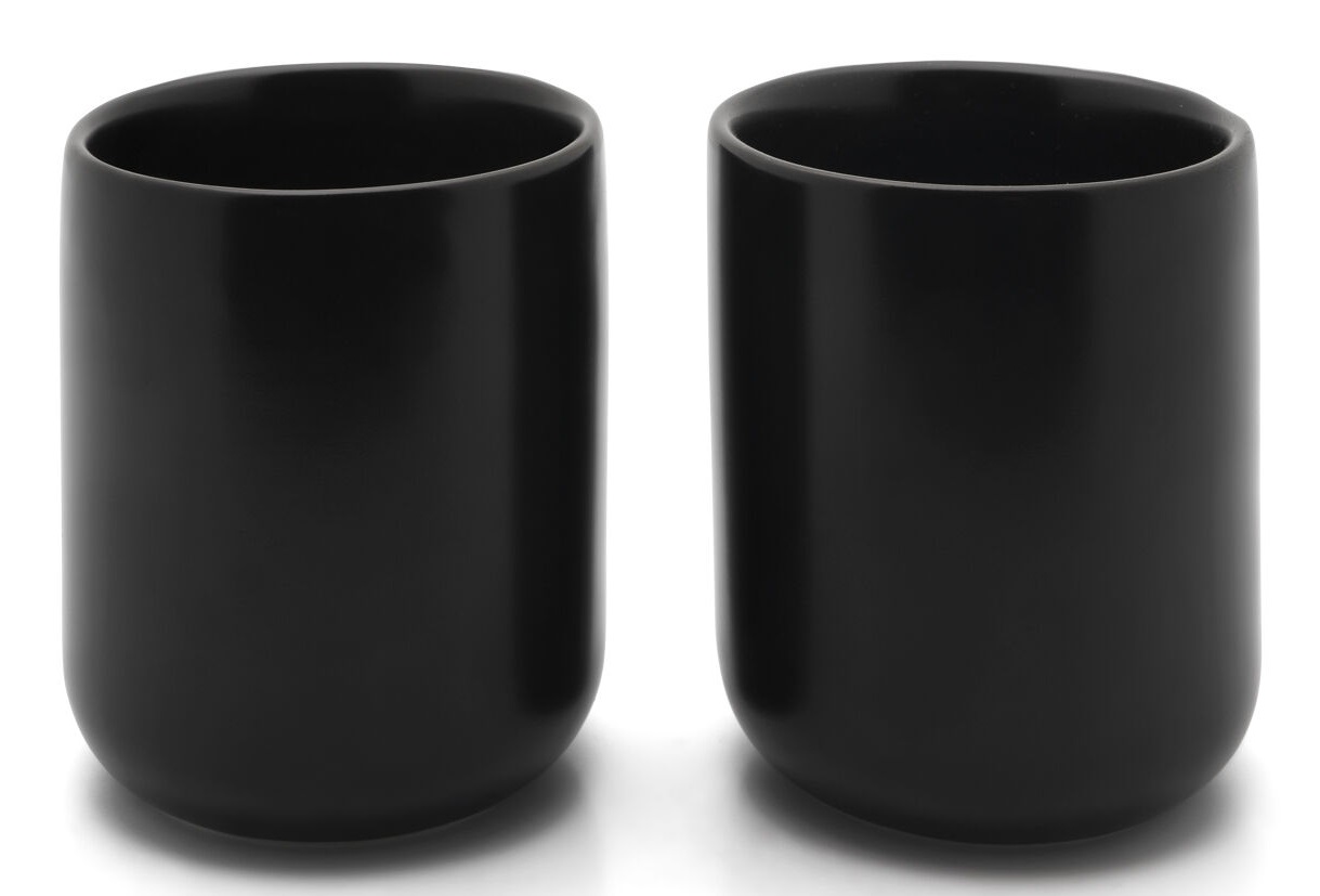 Bredemeijer Set di Tazze da Tè in Ceramica Nera con Sottovaso in Legno - 2 Pezzi