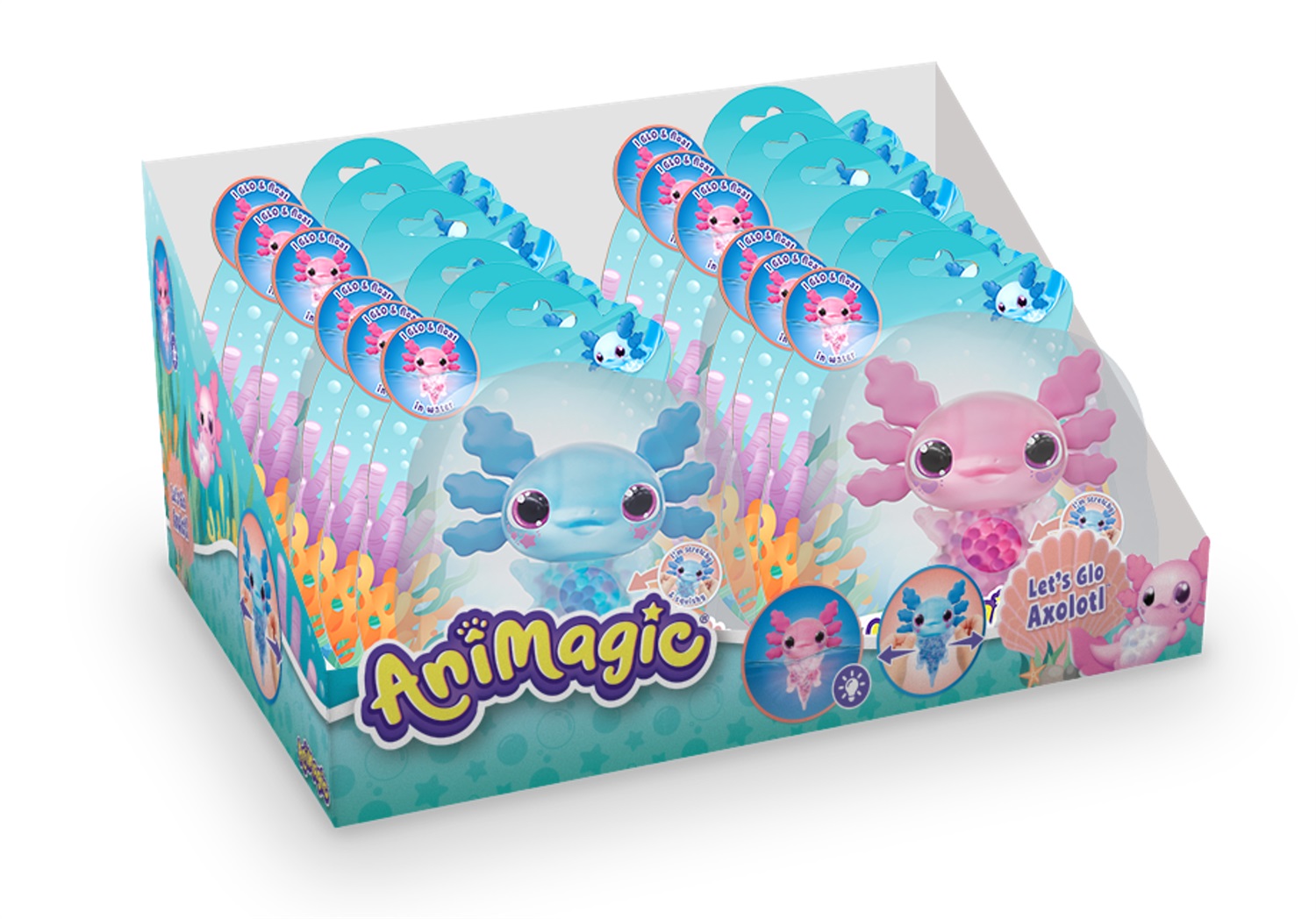 Goliath Animagic Let's Glo Axolotl - Pesciolino Galleggiante che si Illumina in Acqua, Assortimento Casual tra Rosa e Azzurro