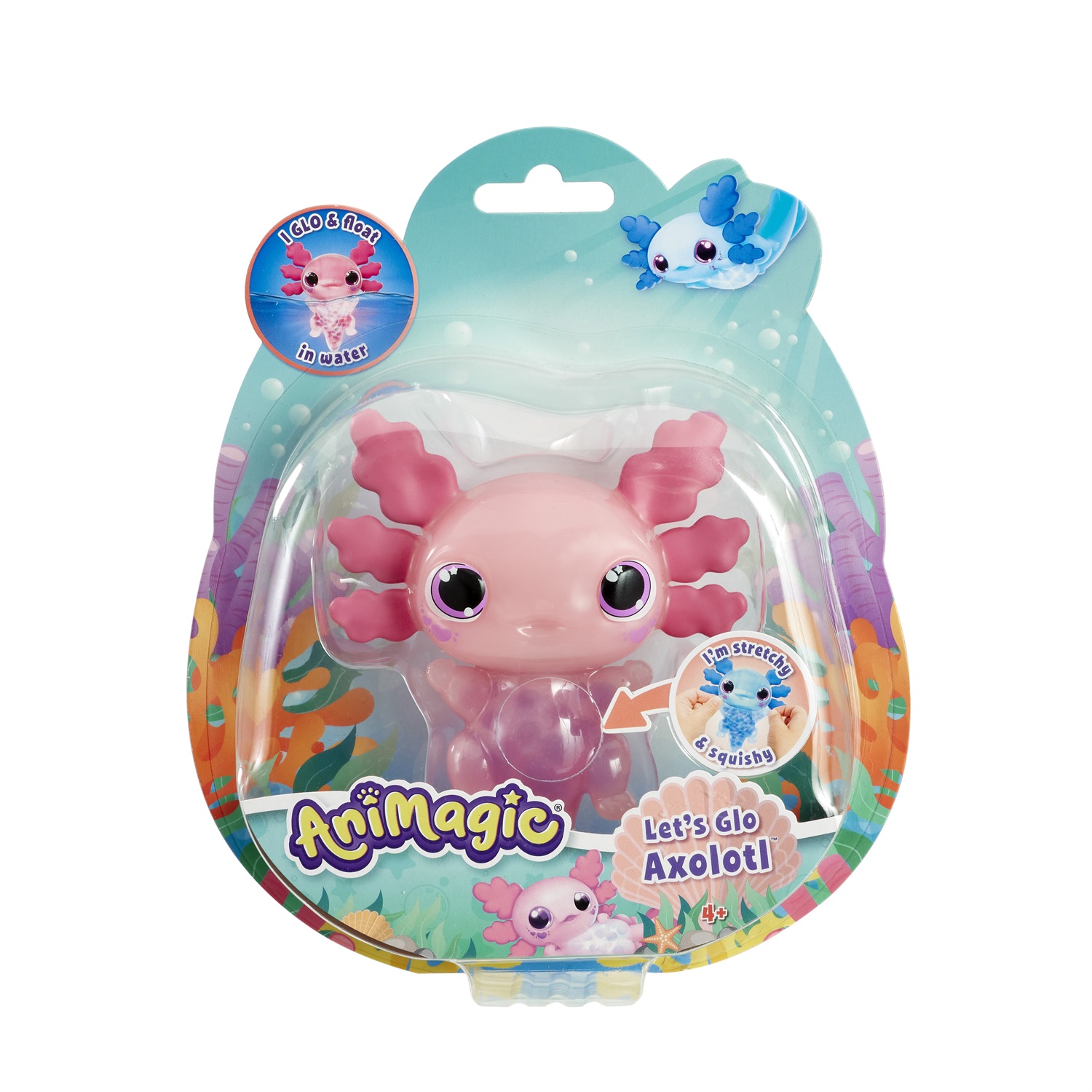 Goliath Animagic Let's Glo Axolotl - Pesciolino Galleggiante che si Illumina in Acqua, Assortimento Casual tra Rosa e Azzurro