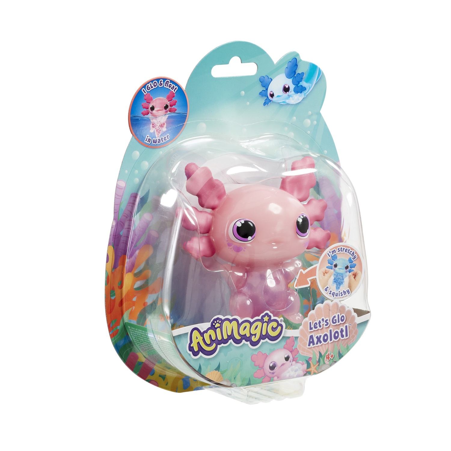 Goliath Animagic Let's Glo Axolotl - Pesciolino Galleggiante che si Illumina in Acqua, Assortimento Casual tra Rosa e Azzurro
