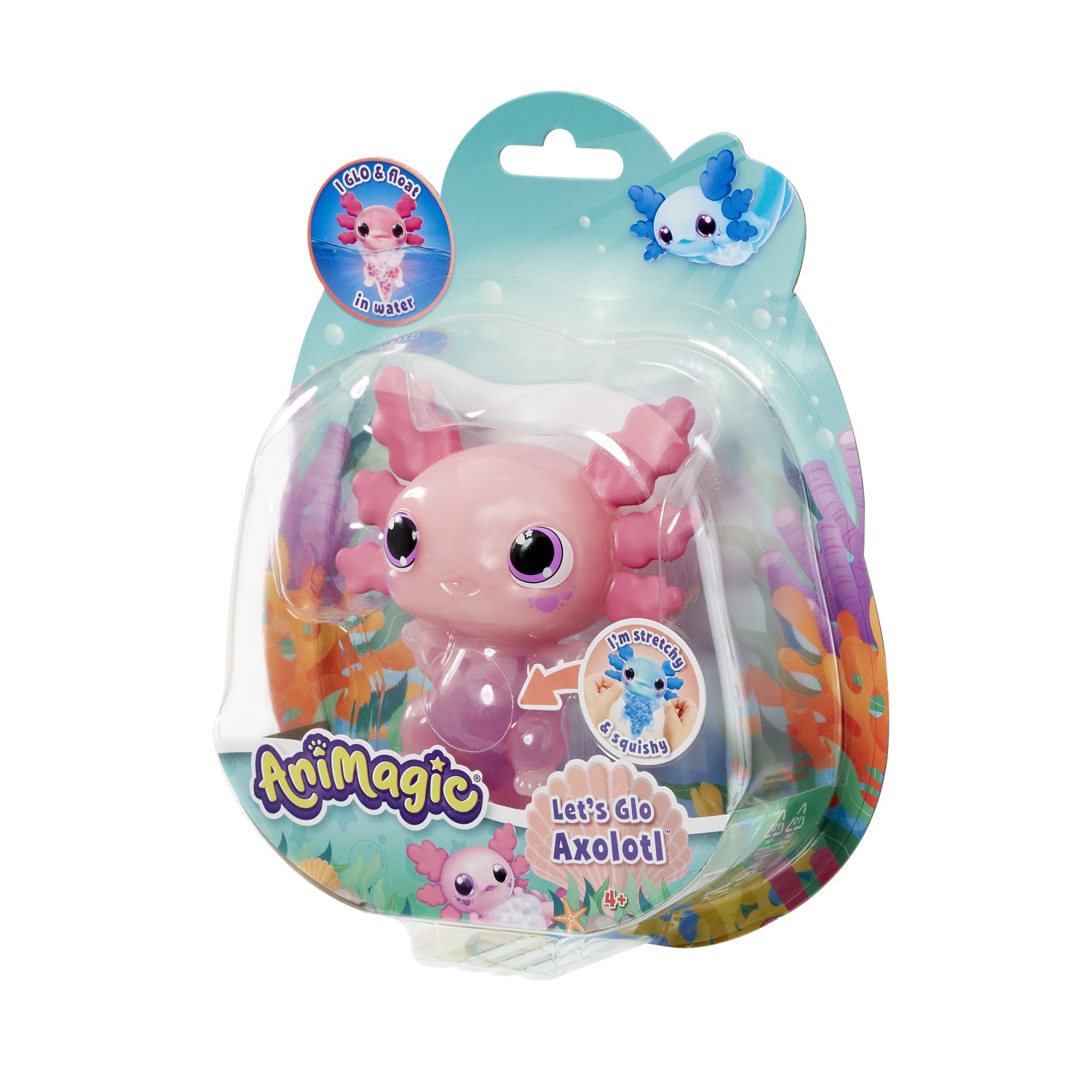 Goliath Animagic Let's Glo Axolotl - Pesciolino Galleggiante che si Illumina in Acqua, Assortimento Casual tra Rosa e Azzurro