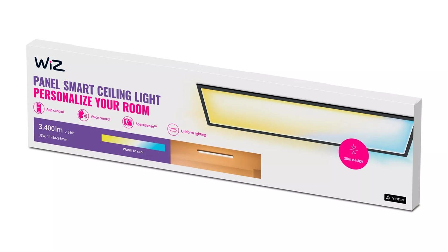 WiZ Plafoniera Smart Rettangolare 36W Dimmerabile Luce Bianca da Calda a Fredda Nero