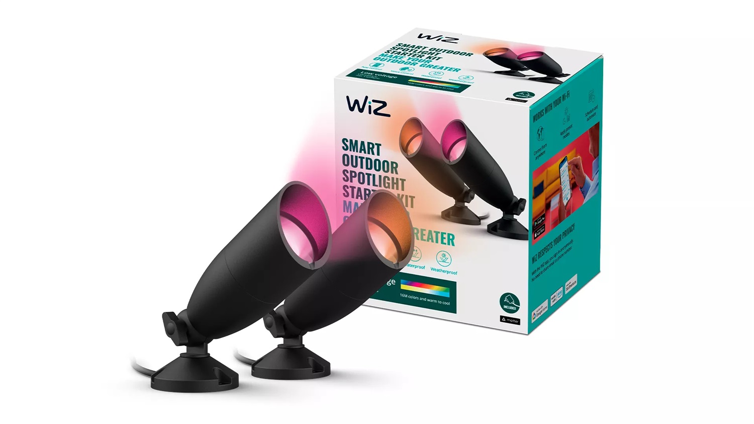 WiZ Faretto Smart Ground Wi-Fi per Esterni - Starter Kit, Luce Bianca o Colorata, Dimmerabile, 10W, Tecnologia SpaceSense, Controllo Vocale (Alexa, Apple HomeKit, Google Home), IP44