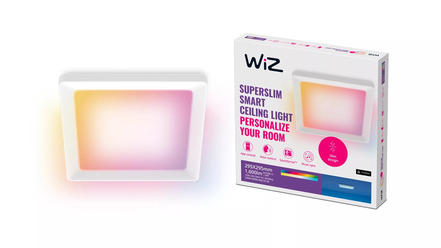 WiZ Smart Ceiling Panel Light - Lampada a soffitto LED dimmerabile, design sottile, controllo vocale e app, compatibile con Google Home, Amazon Alexa e Apple HomeKit