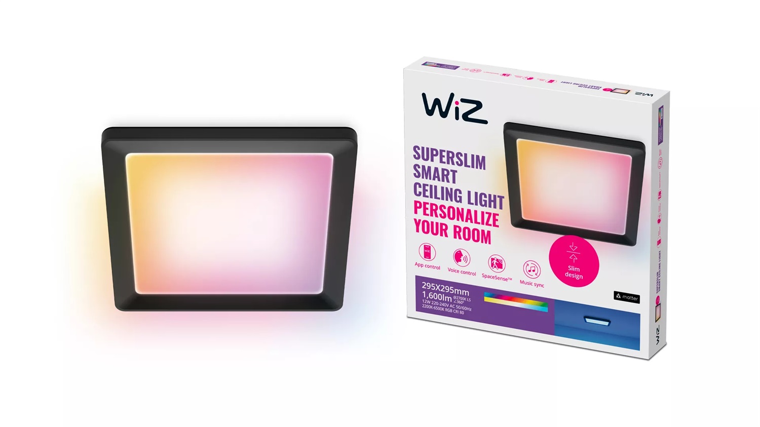 WiZ Lampada a Soffitto LED Dimmerabile - Design Sottile e Quadrato, Controllo Intelligente e Compatibile con Google Home, Alexa e Apple HomeKit