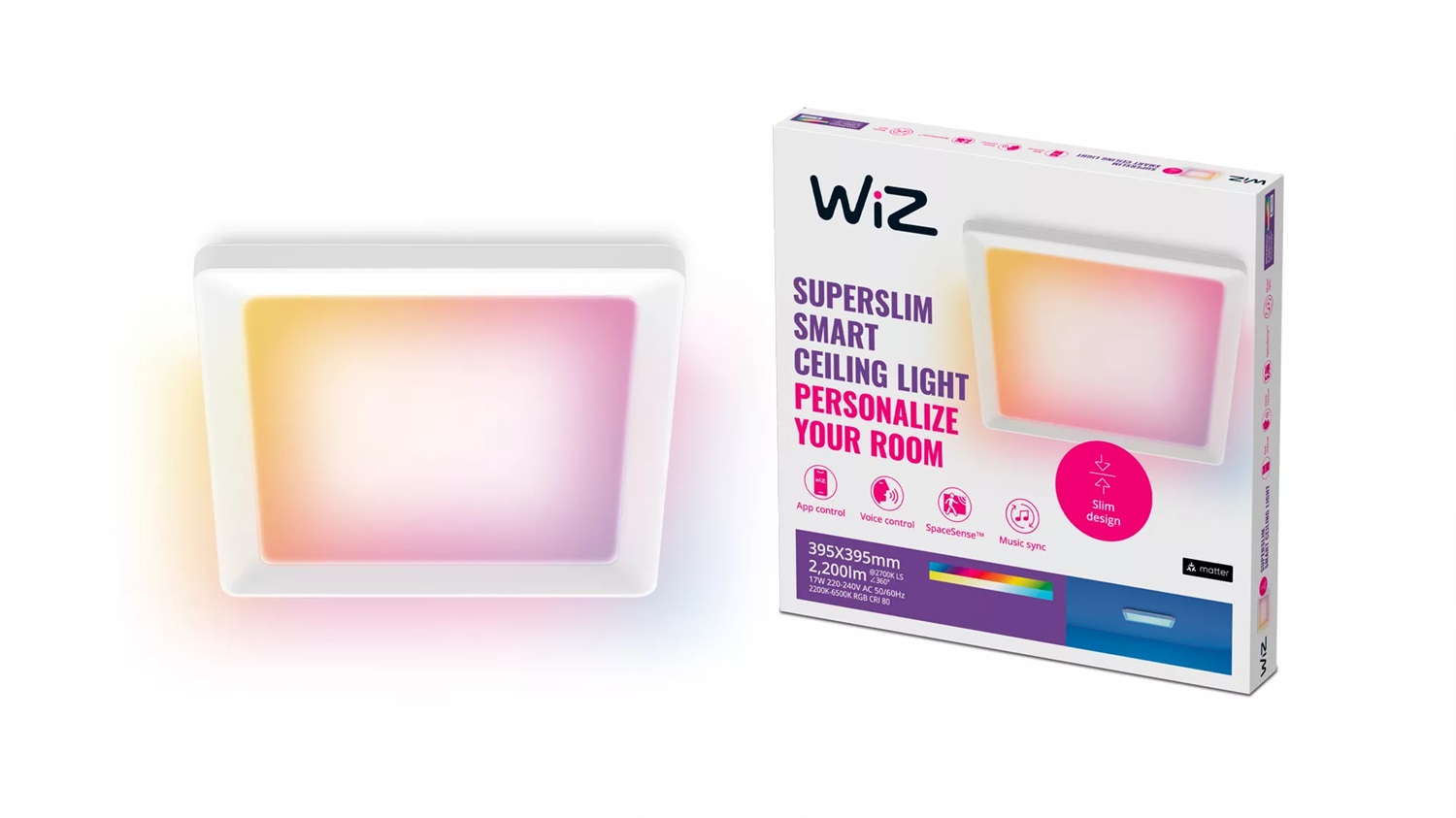 WiZ Lampada a Soffitto LED Dimmerabile - Design Sottile, Controllo Vocale e 16 Milioni di Colori