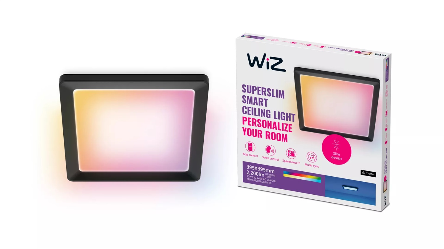 WiZ Smart Ceiling Panel Light - Lampada a soffitto LED dimmerabile, design sottile, controllo vocale e compatibile con Google Home, Amazon Alexa e Apple HomeKit