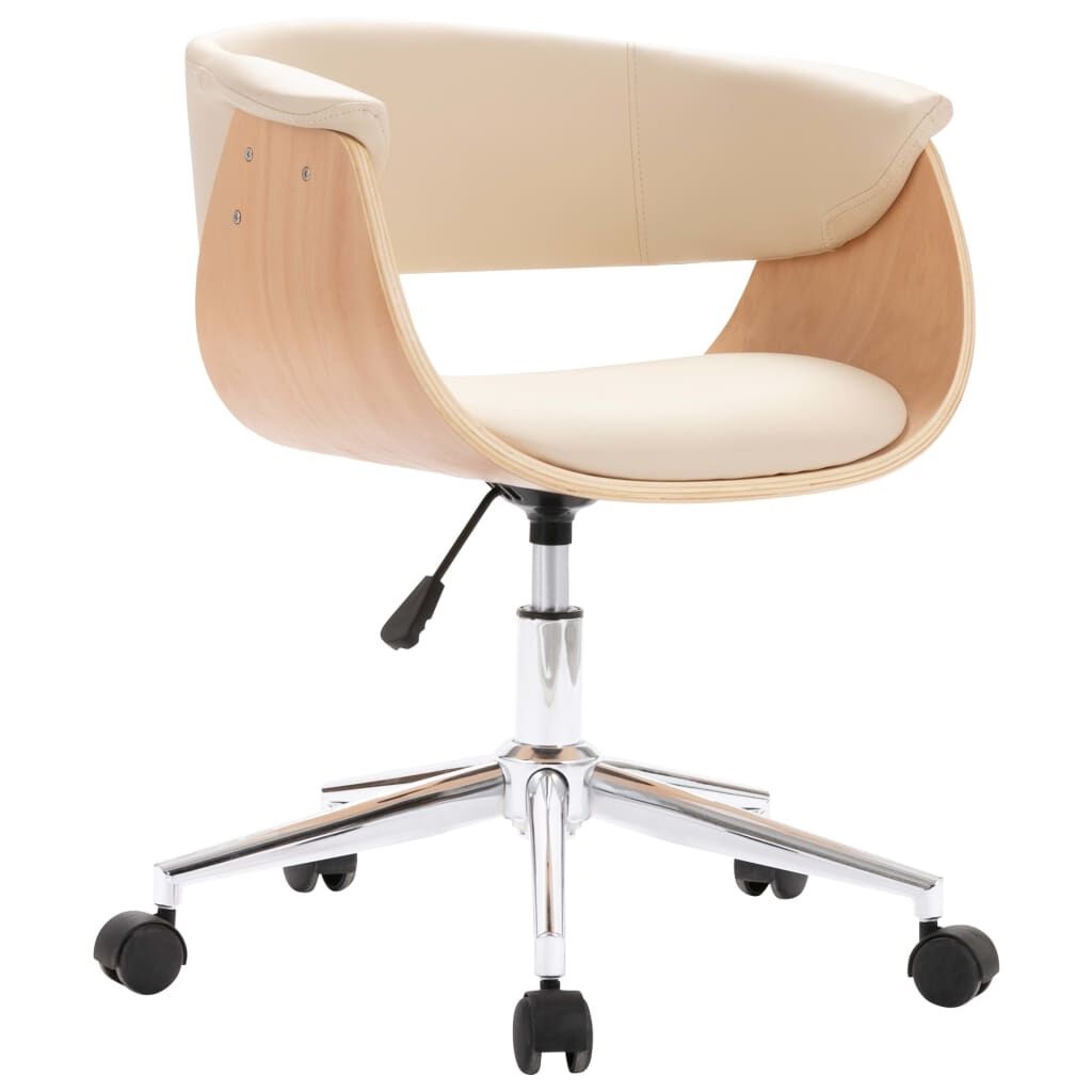 vidaXL Sedia da Ufficio Girevole Crema in Legno Curvato e Pelle Finta - Design Elegante e Contemporaneo