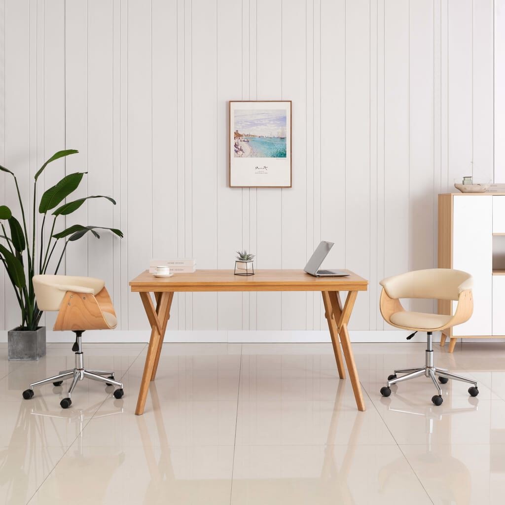 vidaXL Sedia da Ufficio Girevole Crema in Legno Curvato e Pelle Finta - Design Elegante e Contemporaneo