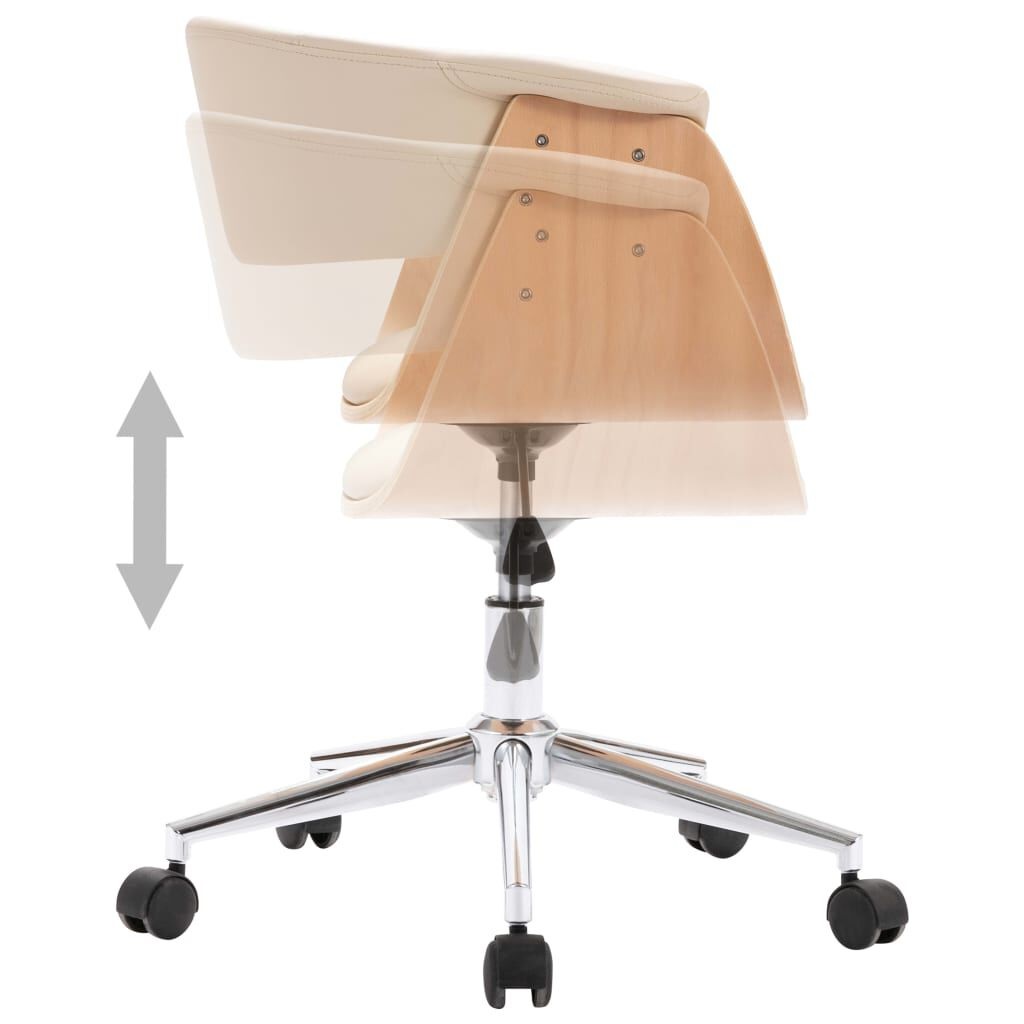 vidaXL Sedia da Ufficio Girevole Crema in Legno Curvato e Pelle Finta - Design Elegante e Contemporaneo
