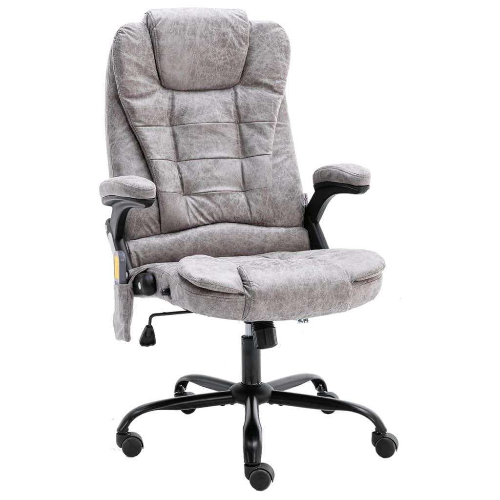 vidaXL Sedia da Ufficio Massaggiante Ergonomica in Vera Pelle Grigio Chiaro con Schienale Alto e Braccioli