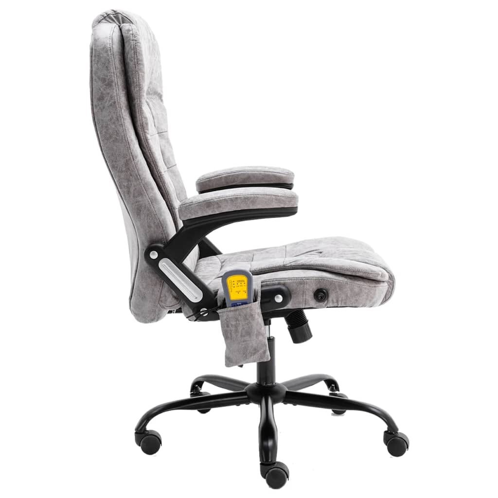 vidaXL Sedia da Ufficio Massaggiante Ergonomica in Vera Pelle Grigio Chiaro con Schienale Alto e Braccioli