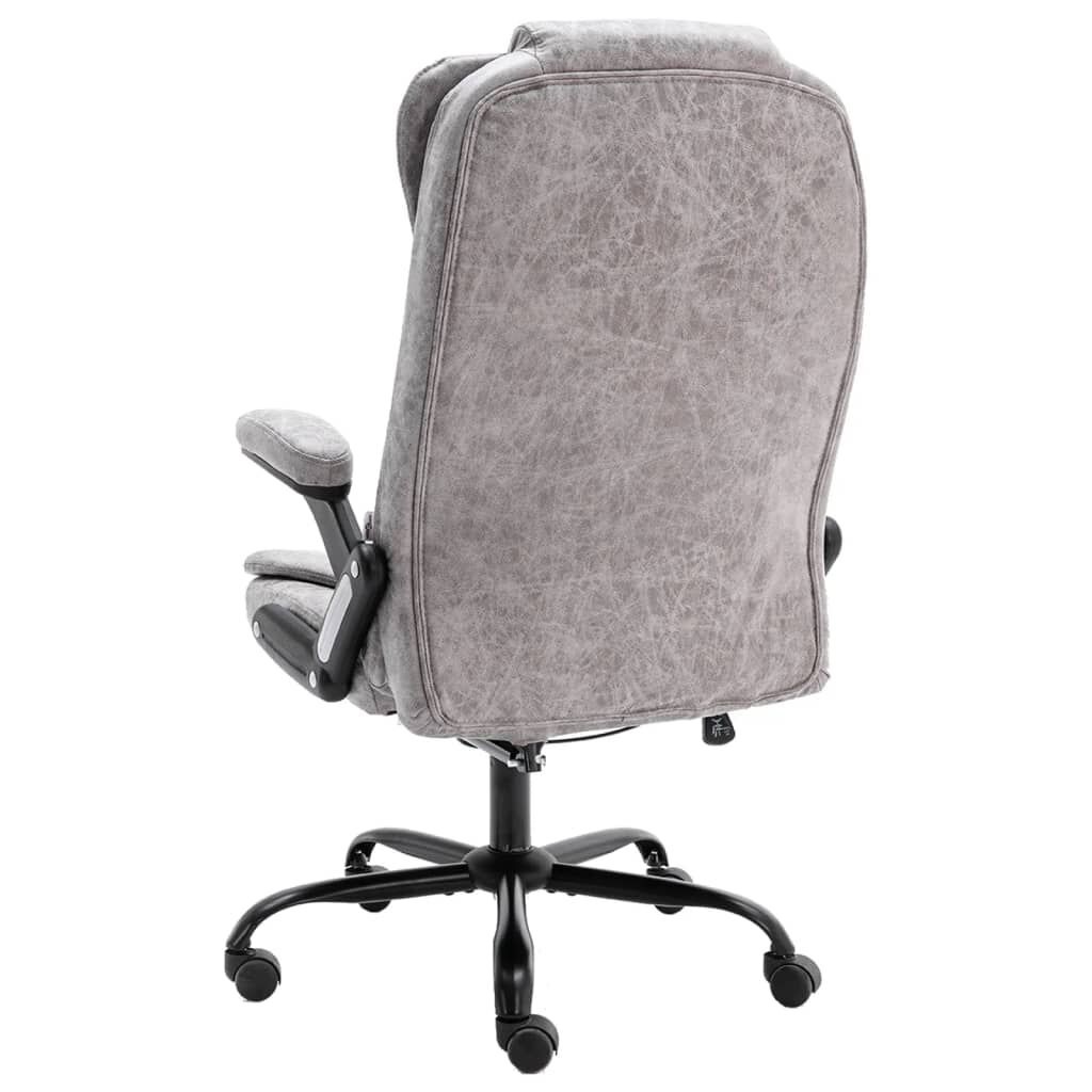 vidaXL Sedia da Ufficio Massaggiante Ergonomica in Vera Pelle Grigio Chiaro con Schienale Alto e Braccioli
