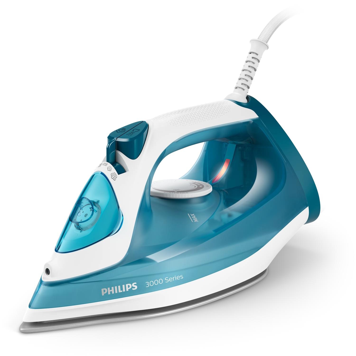 Philips Ferro da Stiro a Vapore Serie 3000 DST3011/20 - Piastra in Ceramica, Colpo di Vapore fino a 140 g/min, Vapore Continuo 30 g/min, Cavo 1,9 m, Blu