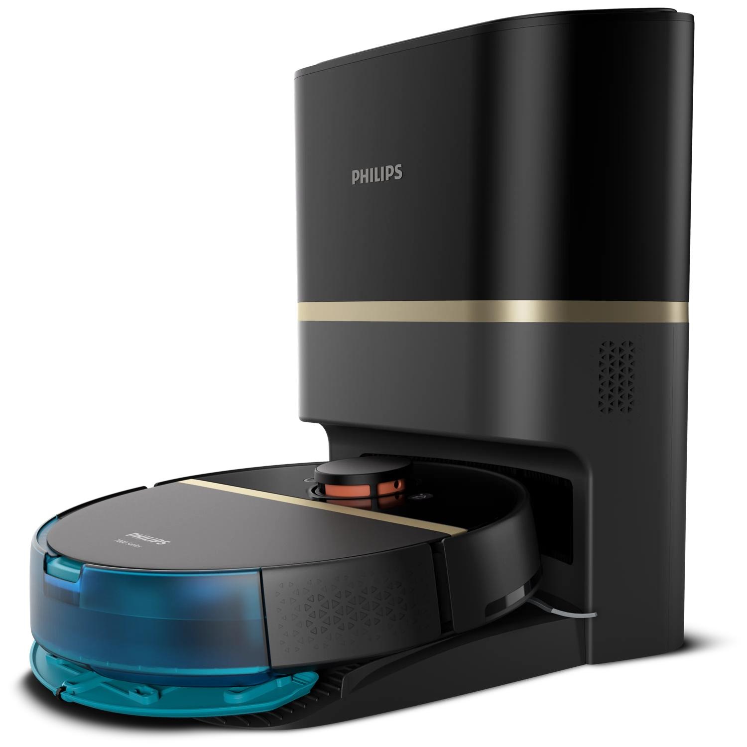 Philips HomeRun 7000 Series Aqua XU7100/01 Robot Aspirapolvere e Lavapavimenti con Potenza di Aspirazione 5000 Pa, Capacità 3L, Colore Nero e Oro