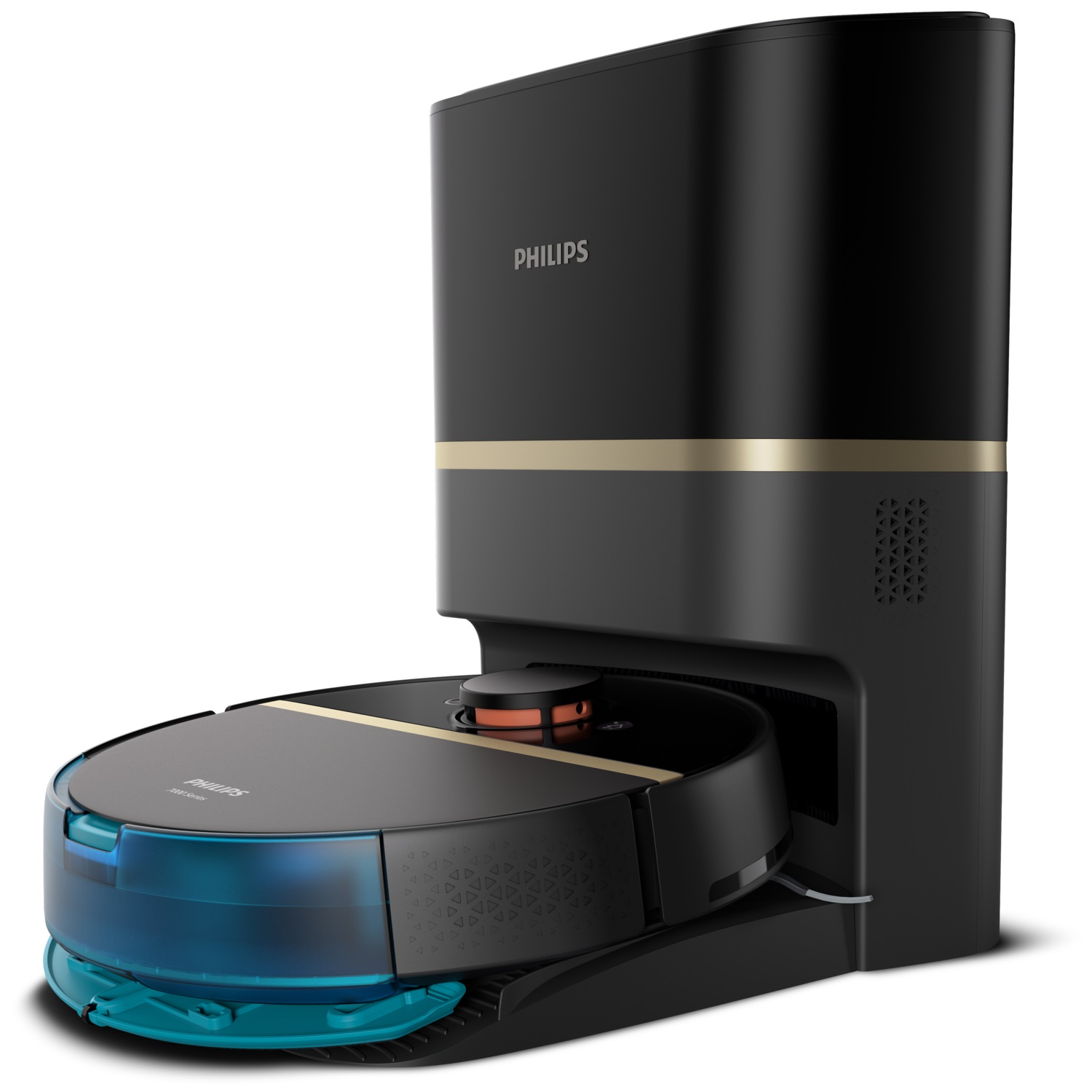 Philips HomeRun 7000 Series Aqua XU7100/01 Robot Aspirapolvere e Lavapavimenti con Potenza di Aspirazione 5000 Pa, Capacità 3L, Colore Nero e Oro