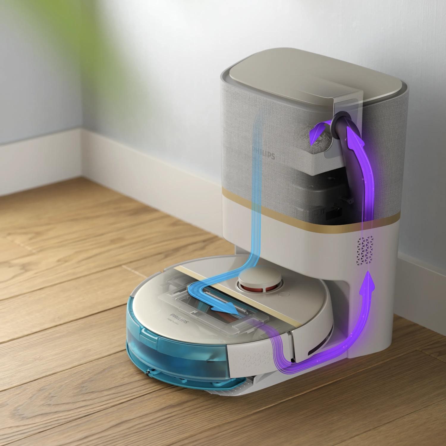 Philips HomeRun Serie 7000 XU7100/02 - Robot Aspirapolvere e Lavapavimenti con Mappatura, Alta Potenza Asp.ne (5000 Pa), Rilevamento Ostacoli, Stazione di Ricarica, per Tappeti e Peli di Animali, App WiFi