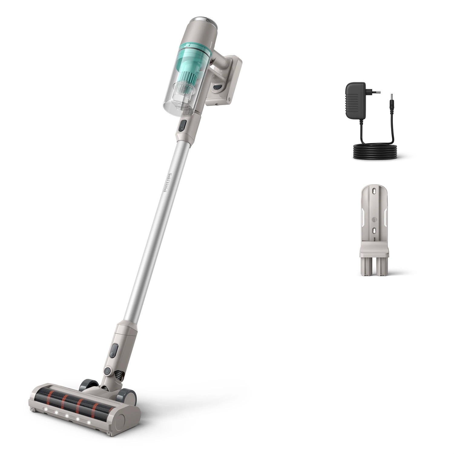 Philips Aspirapolvere cordless Serie 2000 XC2012/01 - Potente aspirazione su pavimenti duri, 40 minuti di autonomia, Spazzola con luce LED, Leggero, Filtrazione a 3 stadi, Montaggio a parete