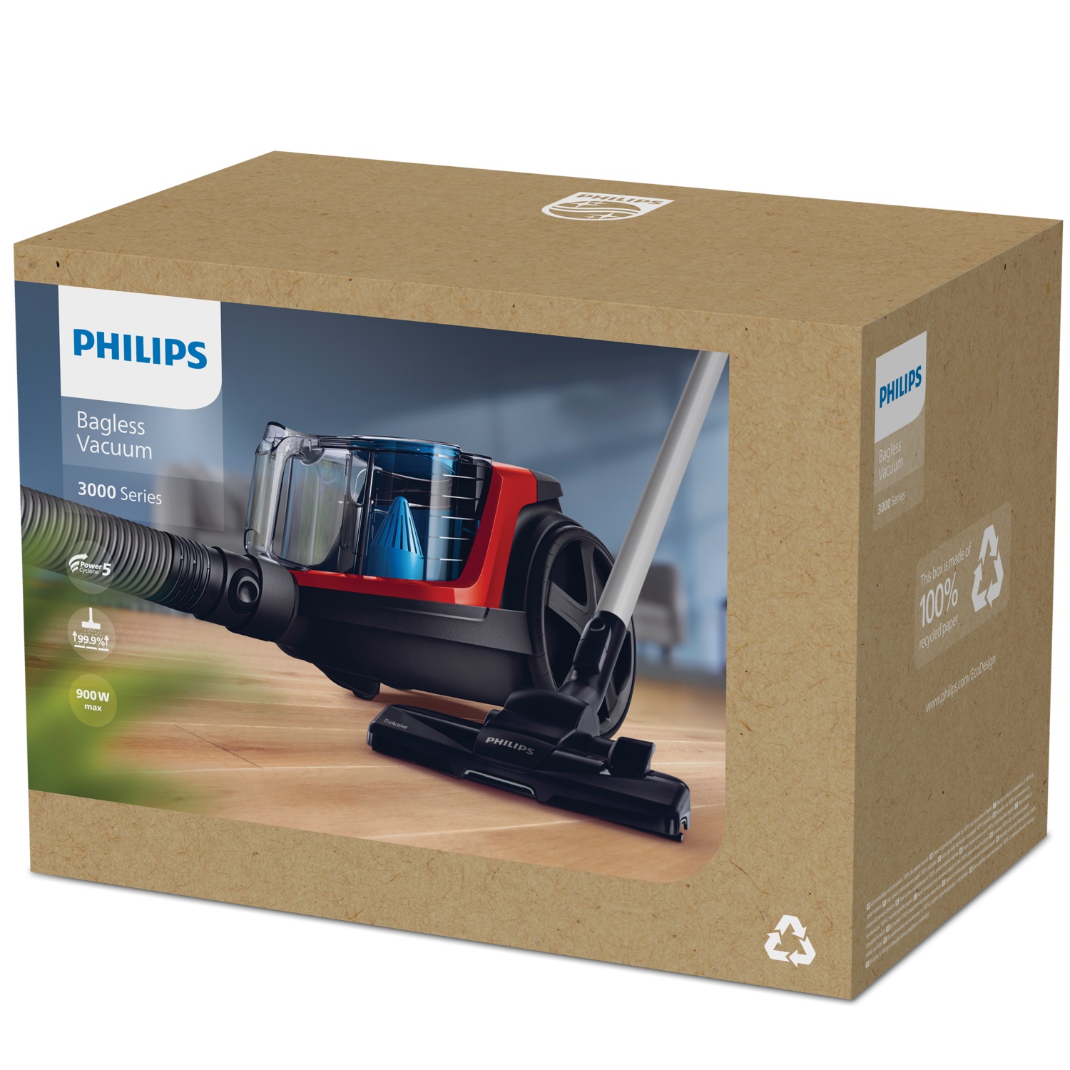 Philips 3000 Series Aspirapolvere Senza Sacco PowerPro Compact FC9330/09, 900 W, Filtro HEPA 13, Capacità 1,5 L