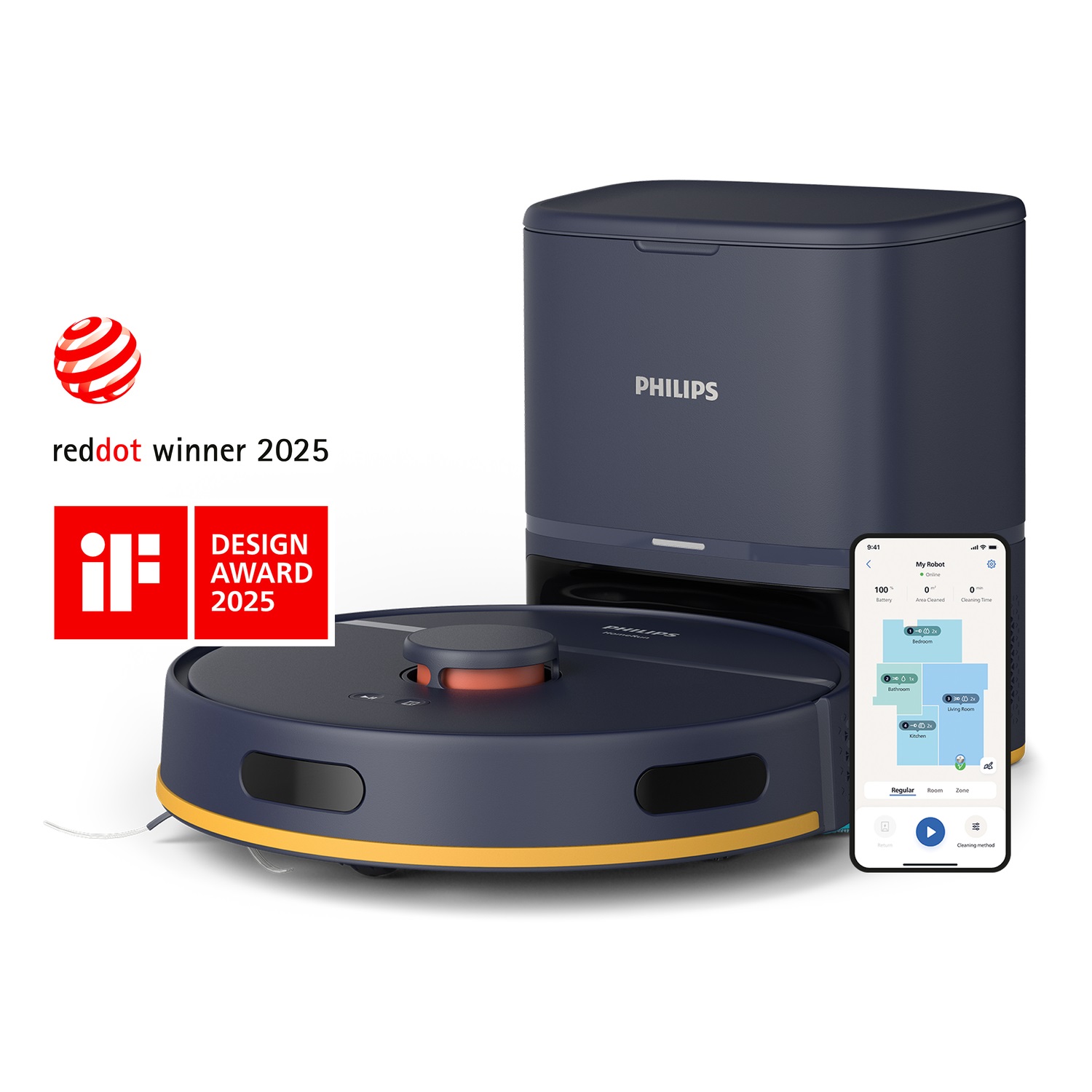 Philips Serie 2000 - Aspirapolvere Robot 2-in-1 con Lavaggio, 2700Pa, Autonomia 130min, Navigazione Laser, Stazione Auto-Svuotamento, Blu Marino