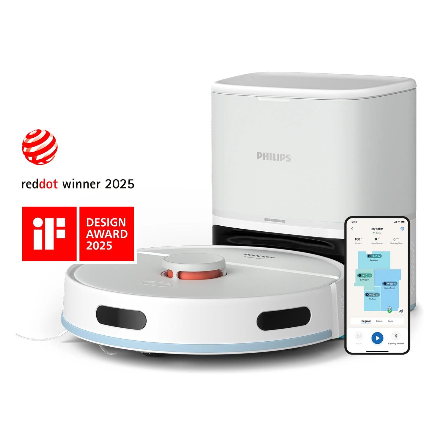 Philips Serie 2000 XU2100/20 - Robot Aspirapolvere e Lavapavimenti 2-in-1 con 2700Pa di Aspirazione, 130min di Autonomia, Stazione Auto-Svuotamento, Bianco Artico