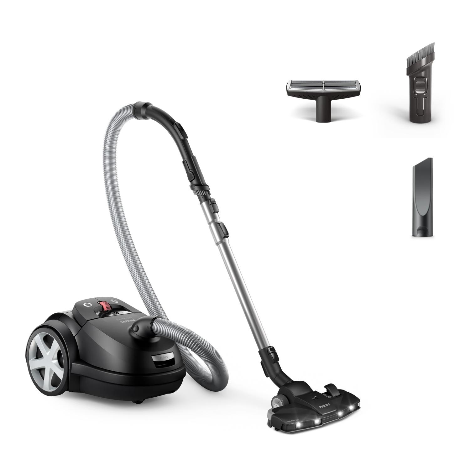Philips 8000 series XD8122/10 Aspirapolvere con Sacco - 900 W, A Cilindro, Secco, 4 L, Filtraggio HEPA, Spazzola TriActive LED, Colore Nero