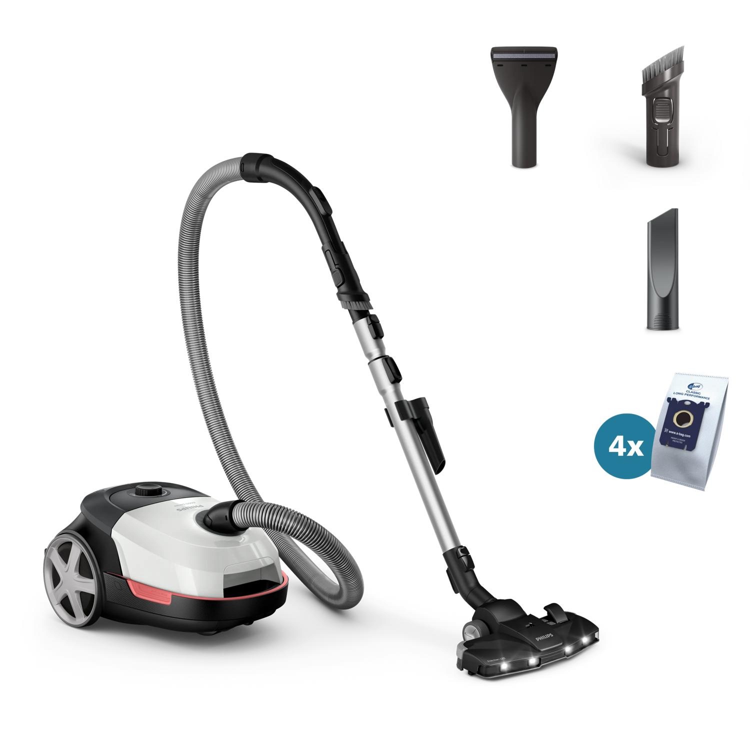 Philips Aspirapolvere a Traino con Sacco Serie 6000 XD6122/12 - 900 W, 4 L, Bianco Polare, Tecnologia AirflowMax e Spazzola LED TriActive