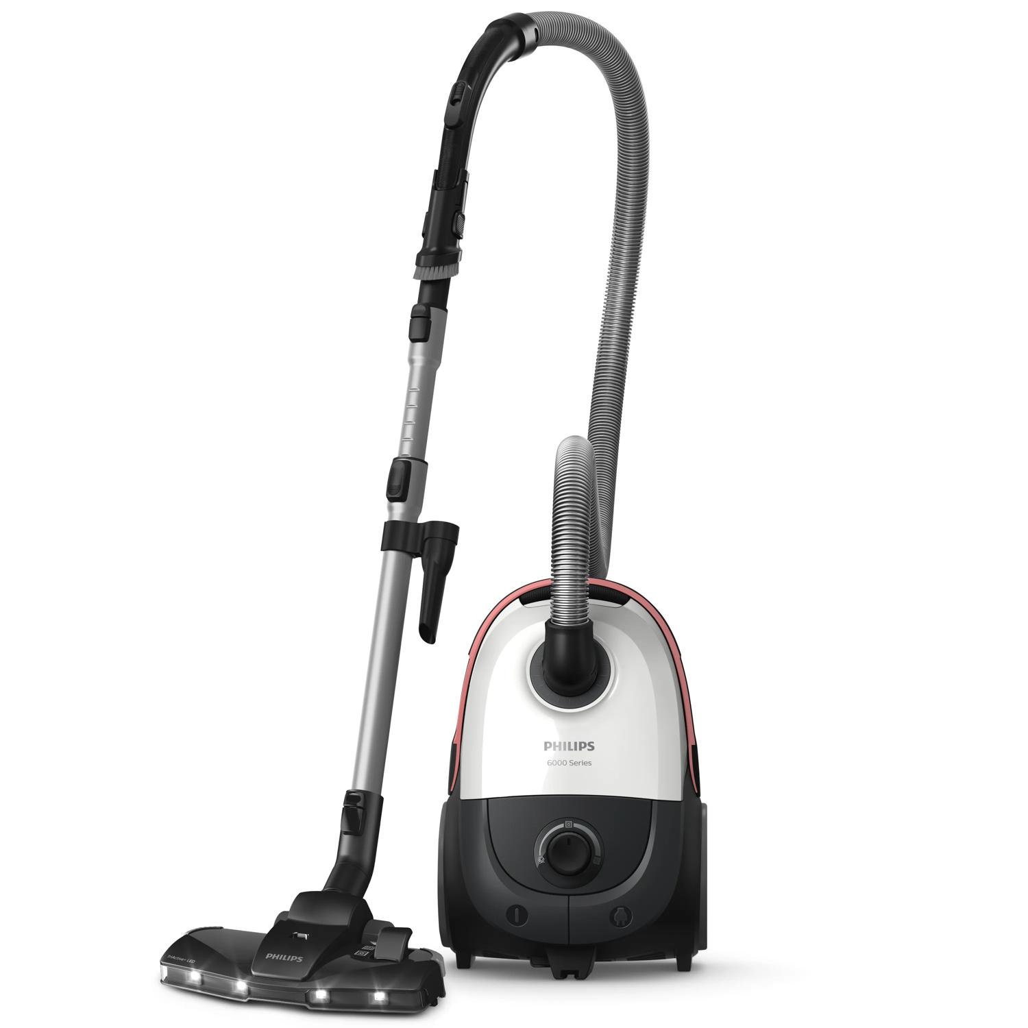 Philips Aspirapolvere a Traino con Sacco Serie 6000 XD6122/12 - 900 W, 4 L, Bianco Polare, Tecnologia AirflowMax e Spazzola LED TriActive