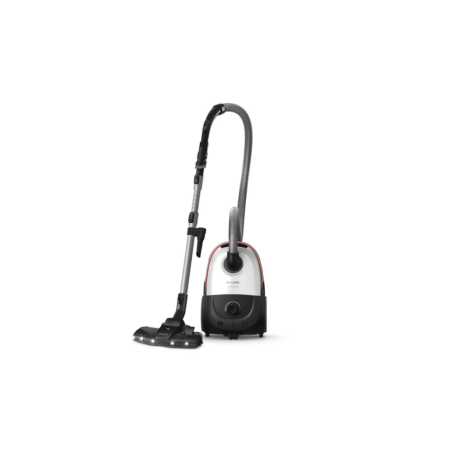 Philips Aspirapolvere a Traino con Sacco Serie 6000 XD6122/12 - 900 W, 4 L, Bianco Polare, Tecnologia AirflowMax e Spazzola LED TriActive