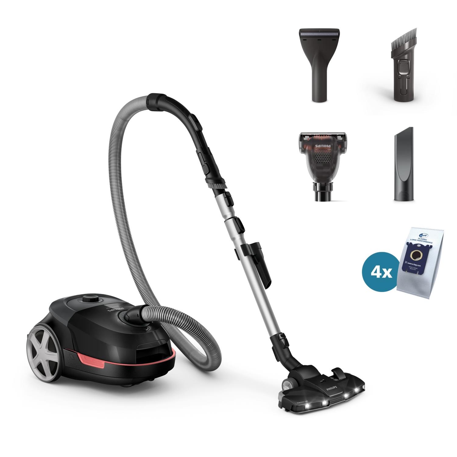Philips Serie 6000 Aspirapolvere con sacco XD6142/12 - Motore 900 W, Tecnologia AirflowMax e Spazzola LED TriActive