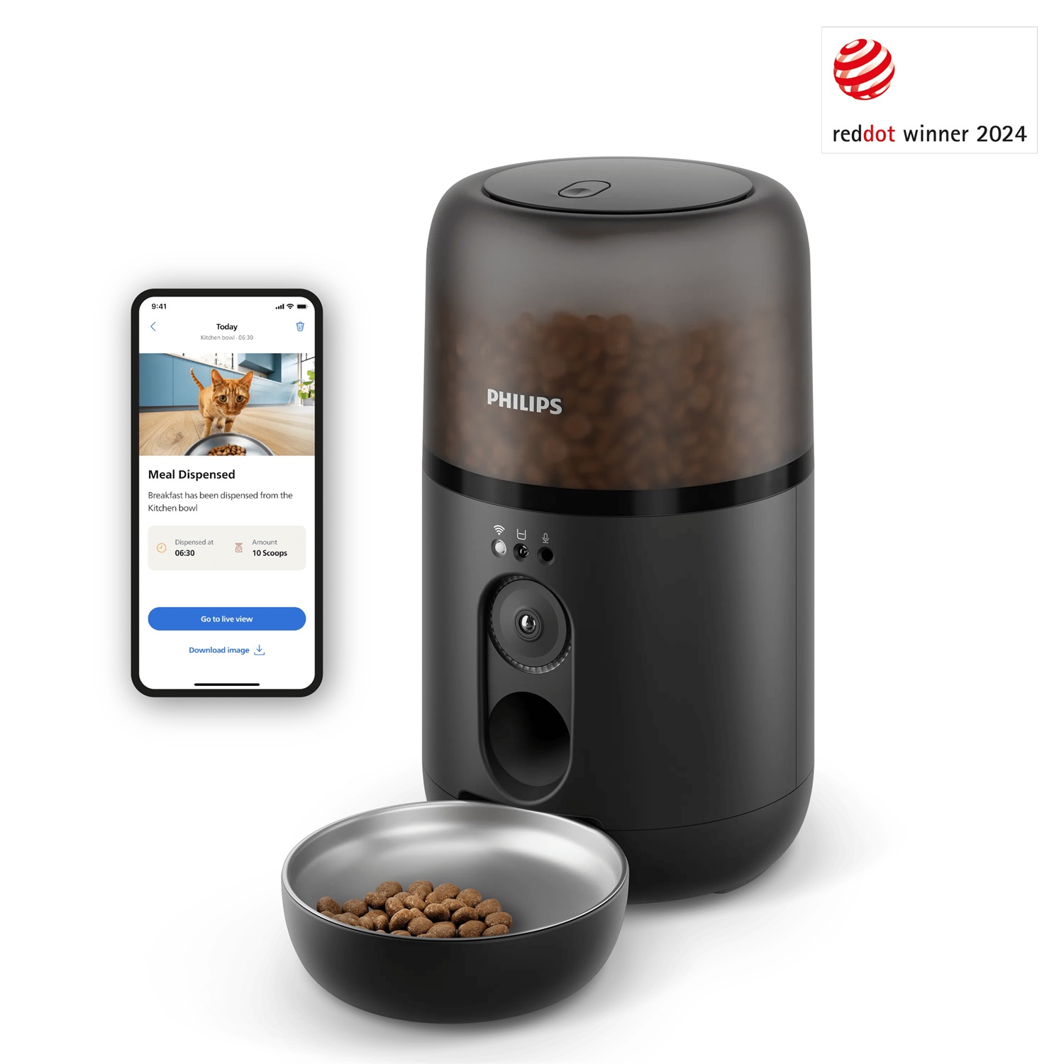 Philips PAW5320/02 Distributore automatico di cibo smart con telecamera, 4.5L, tecnologia anti-intasamento e controllo tramite app