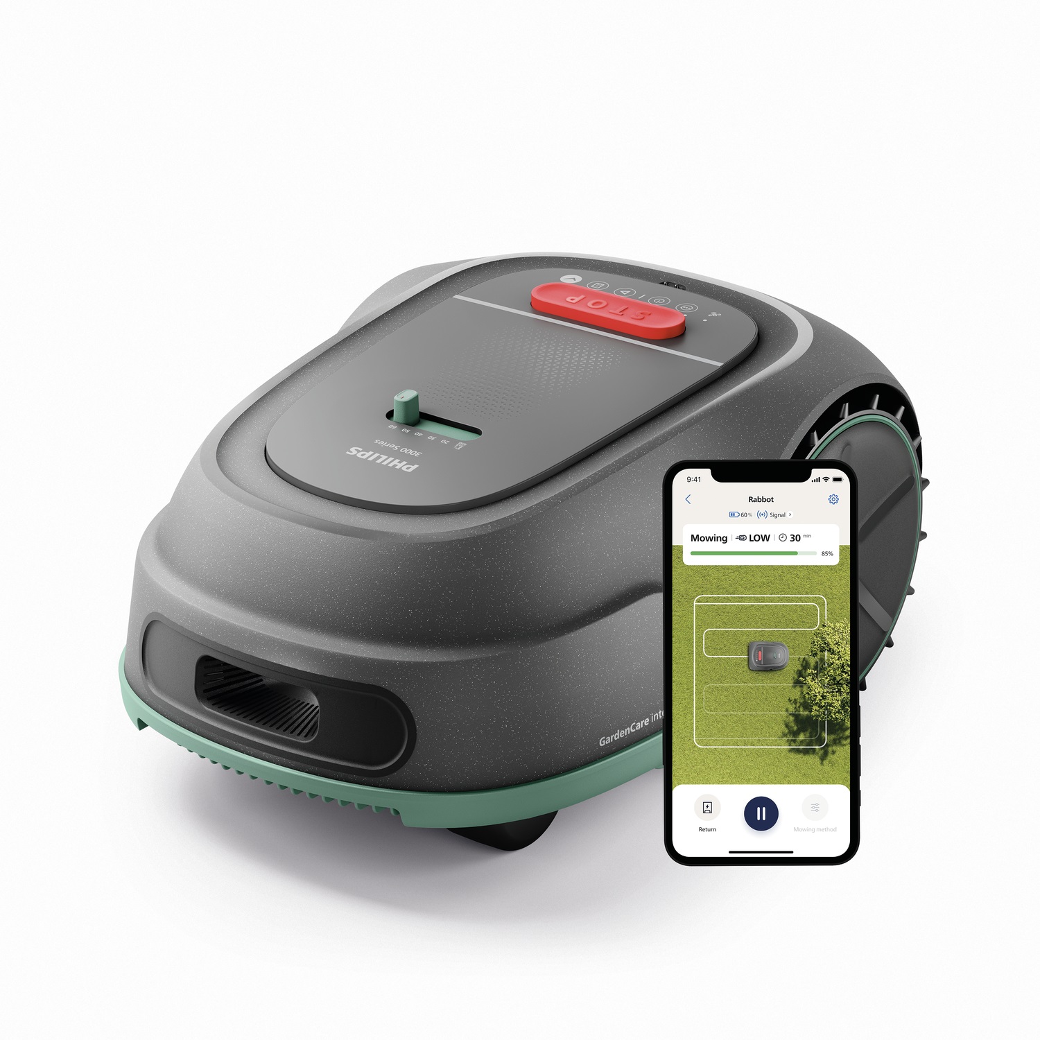 Philips Robot Tosaerba RSL3000/10 - Tosaerba Intelligente con Mappatura GPS, Taglio Veloce, Sensore Pioggia e Prestazioni in Pendenza