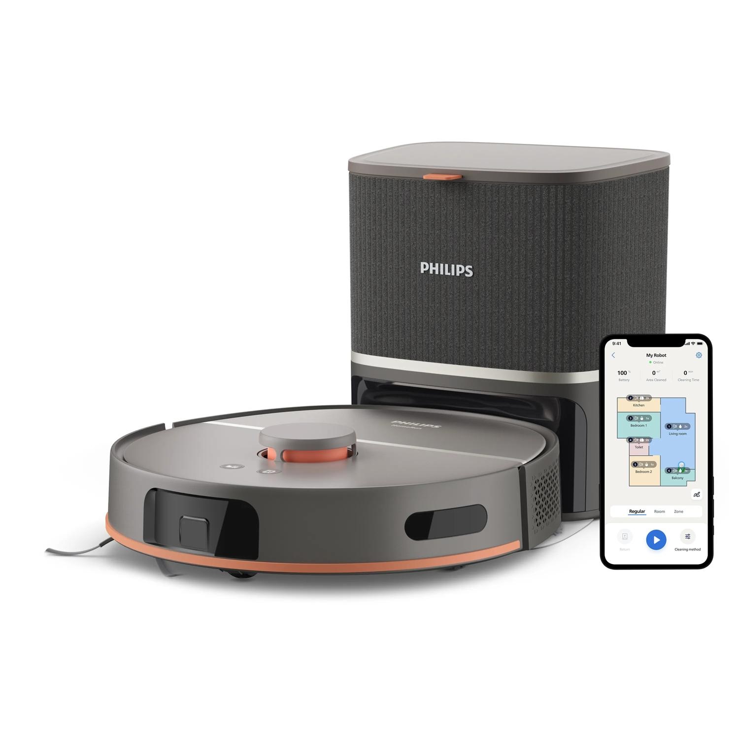Philips HomeRun Serie 5000 XU5100/10 - Robot Aspirapolvere e Lavapavimenti con Stazione di Svuotamento Automatico e Potente Aspirazione