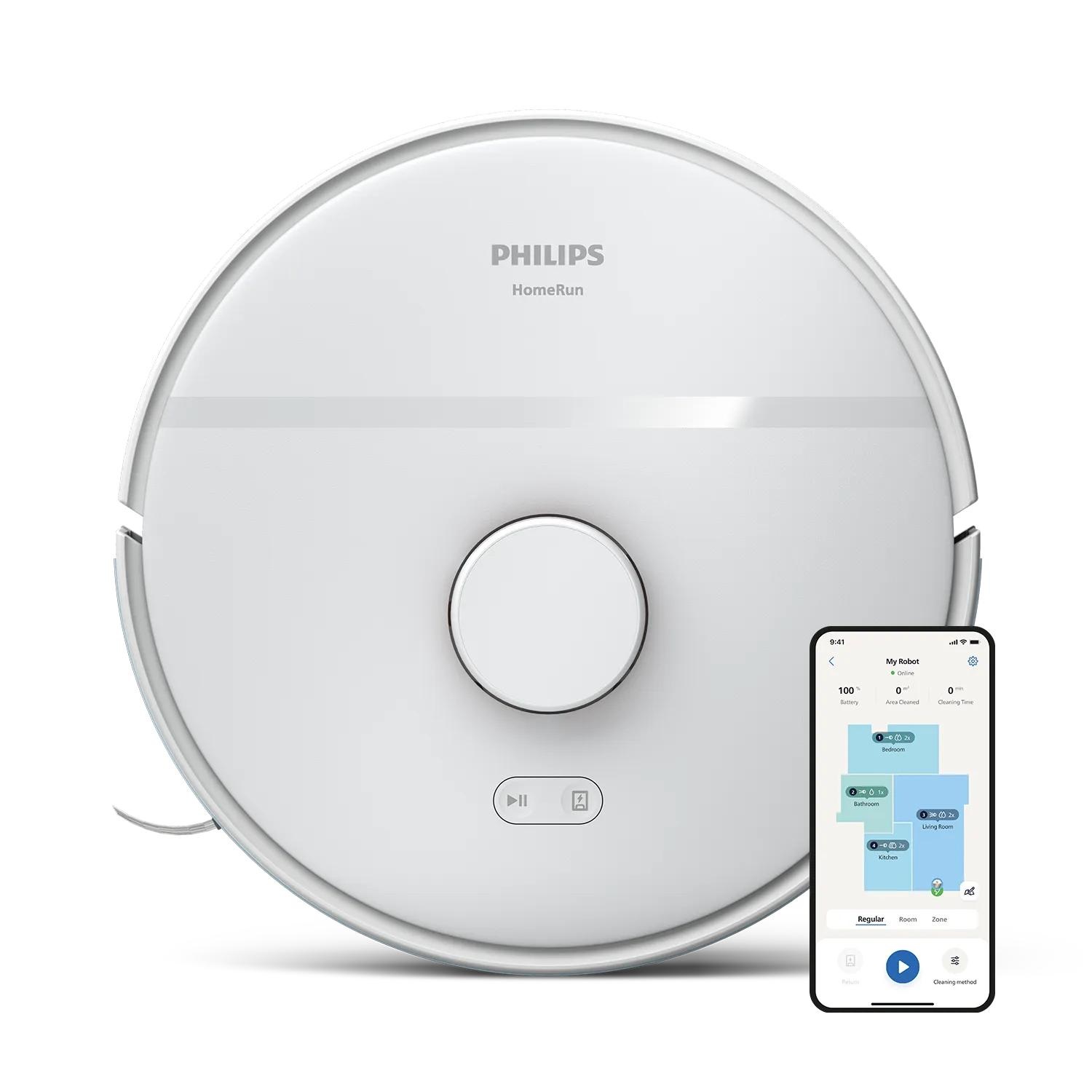 Philips Homerun Serie 2000 2° Gen: Robot Aspirapolvere e Lavapavimenti 2 in 1 con Potenza di Aspirazione 6000 pa, Autonomia di 130 Minuti, Navigazione Laser e Controllo App