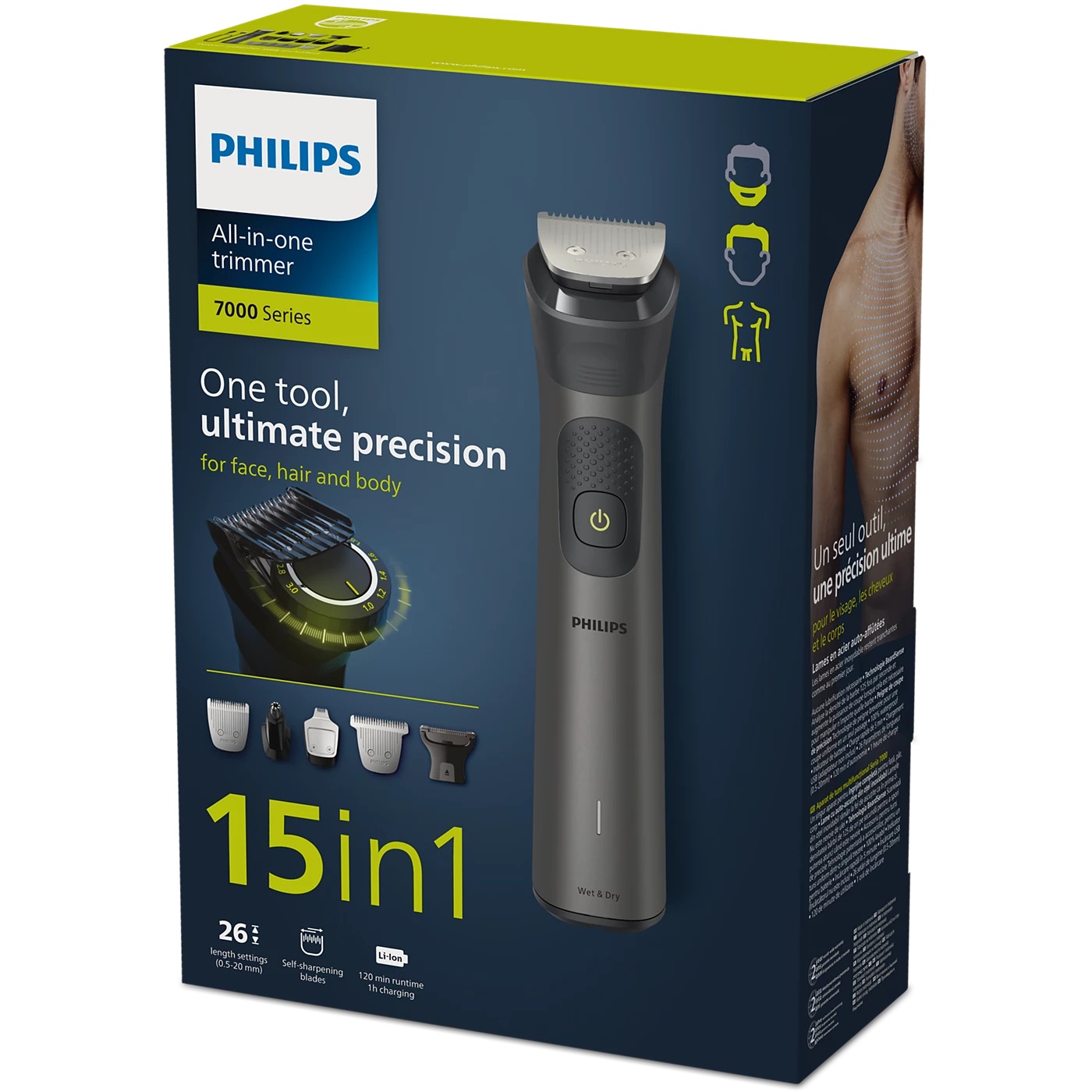 Philips Rifinitore All-in-One Multigroom MG7950/15 Serie 7000 - 15 in 1 per Viso, Testa e Corpo, 26 Impostazioni di Lunghezza (0,5-20 mm)