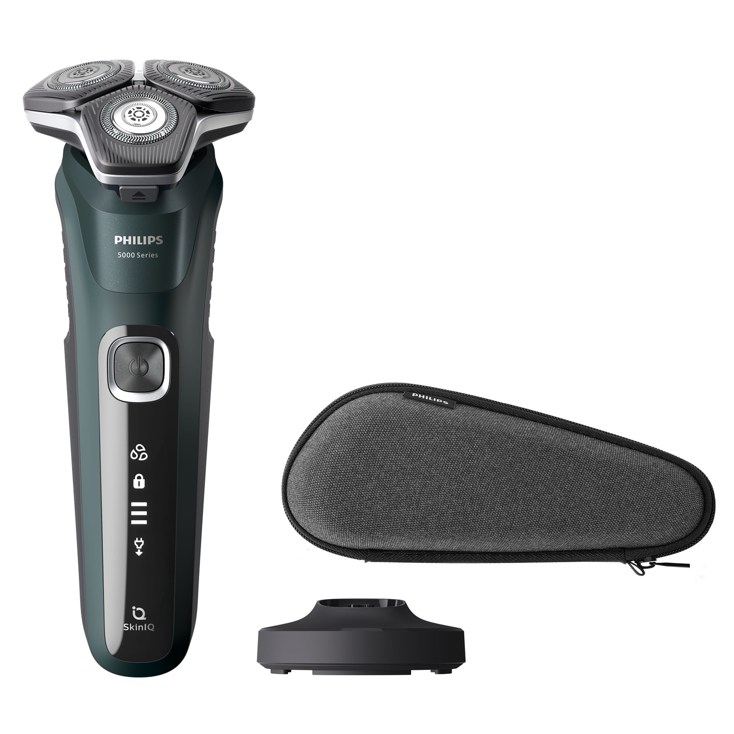 Philips Shaver Series 5000 S5884/35 - Rasoio elettrico Wet & Dry con tecnologia SkinIQ, 45 lame SteelPrecision, rifinitore, base di ricarica e custodia