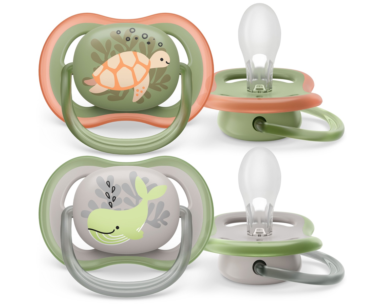 Philips AVENT Ultra Air SCF085/60 - 2 Ciucci Ortodontici Leggeri e Traspiranti per Bambini 6-18 Mesi, Senza BPA, con Custodia da Trasporto