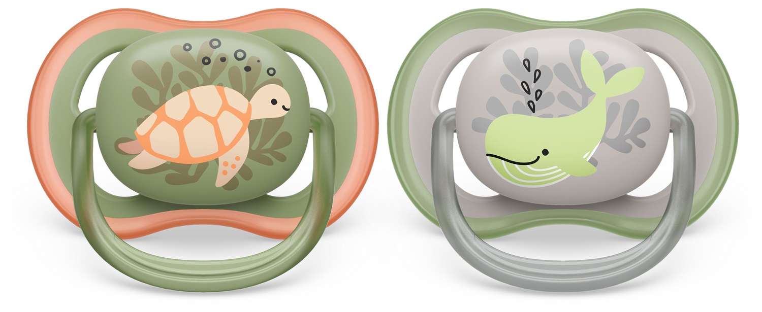 Philips AVENT Ultra Air SCF085/60 - 2 Ciucci Ortodontici Leggeri e Traspiranti per Bambini 6-18 Mesi, Senza BPA, con Custodia da Trasporto