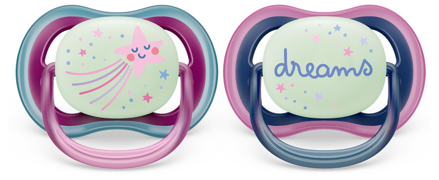 Philips Avent Ultra Air Night Time Succhietto 6-18M Stella Cometa/Dreams - 2 Pezzi, Leggero e Trasparente, Senza BPA
