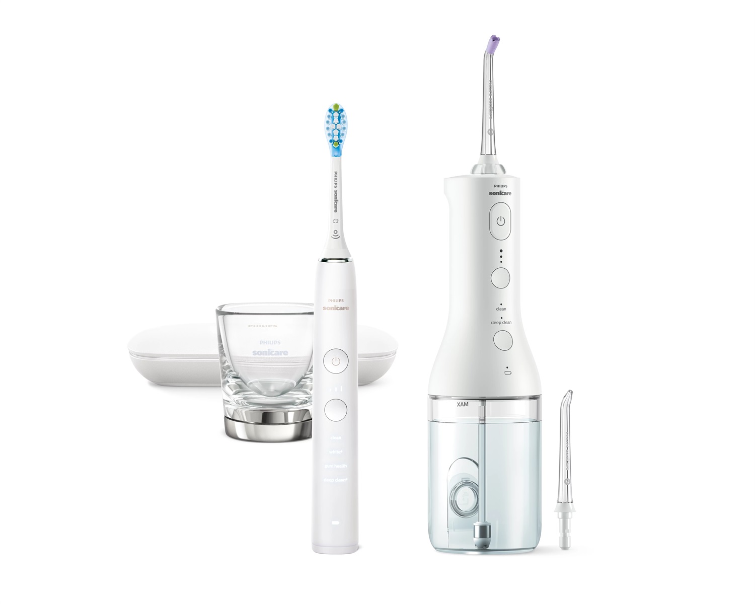 Philips Sonicare Irrigatore Orale Senza Filo HX3886/41 con Spazzolino Elettrico DiamondClean 9000 - Pulizia Efficace di Denti e Gengive, Colore Bianco