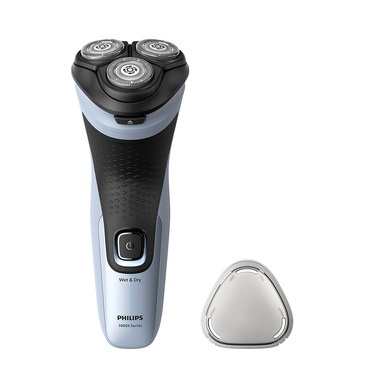 Philips Shaver 3000X X3003/00 Rasoio Elettrico Wet & Dry con 3 Testine, Sistema PowerCut, Autonomia 40 Minuti, Ricarica in 1 Ora, Colori Nero e Blu