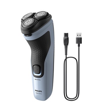 Philips Shaver 3000X X3003/00 Rasoio Elettrico Wet & Dry con 3 Testine, Sistema PowerCut, Autonomia 40 Minuti, Ricarica in 1 Ora, Colori Nero e Blu