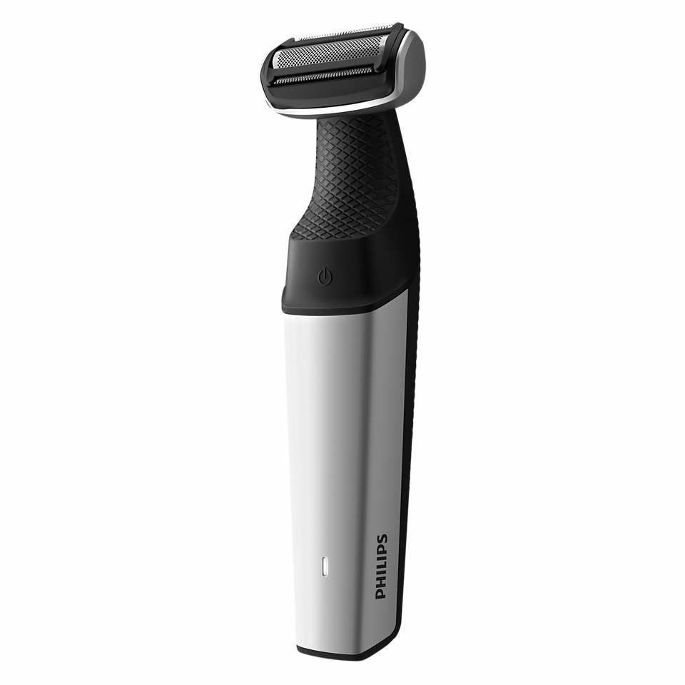 Philips BODYGROOM Series 5000 BG5021/15 - Rifinitore impermeabile per corpo e inguine, Bagnato e secco, 3 lunghezze, Nero/Argento
