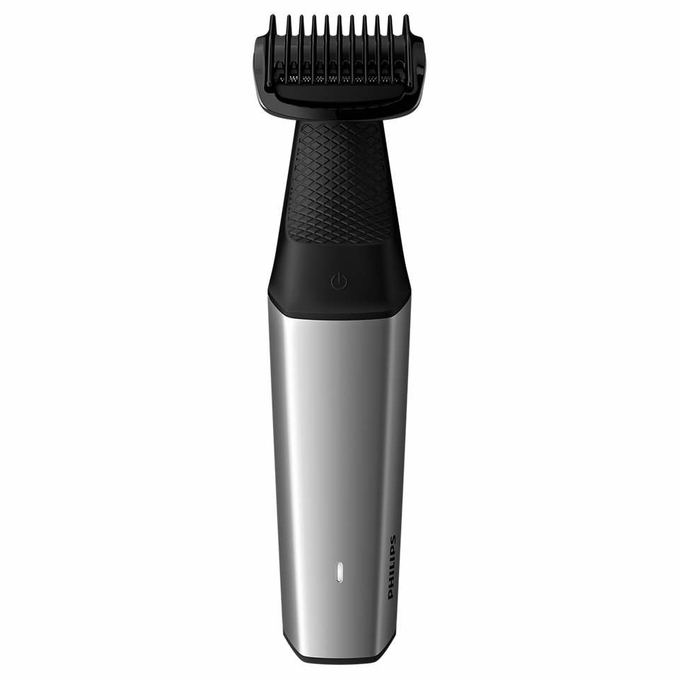 Philips BODYGROOM Series 5000 BG5021/15 - Rifinitore impermeabile per corpo e inguine, Bagnato e secco, 3 lunghezze, Nero/Argento