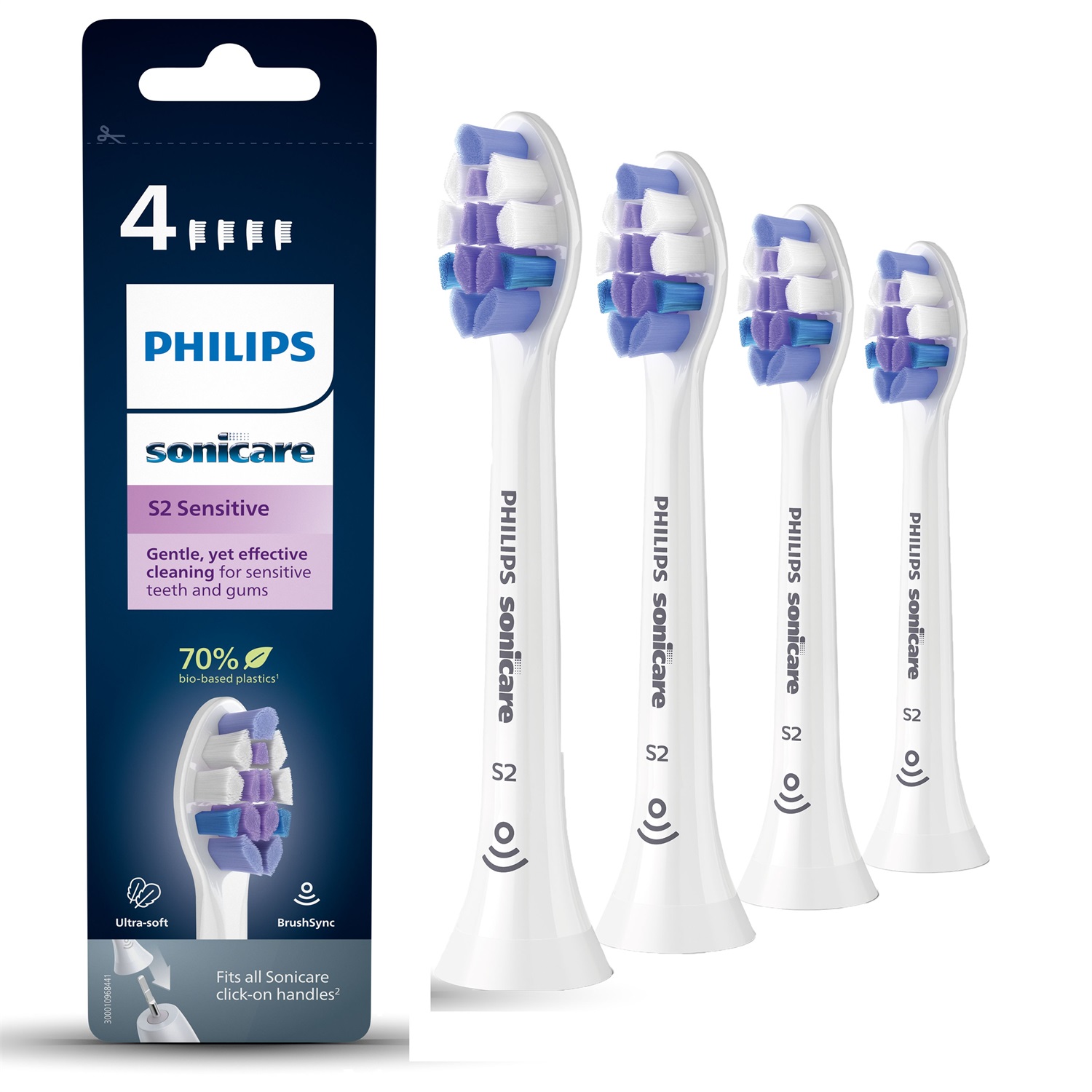 Philips Sonicare S2 Sensitive HX6054/10 - 4 Testine di Ricambio Ultra Soft per Denti e Gengive Sensibili