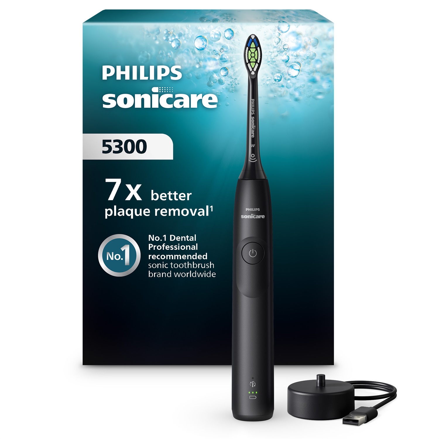 Philips Sonicare 5300 HX7101/01 Spazzolino Elettrico Sonico con 2 Livelli di Intensità, Avviso di Pressione, EasyStart, Smartimer e BrushPacer, Nero