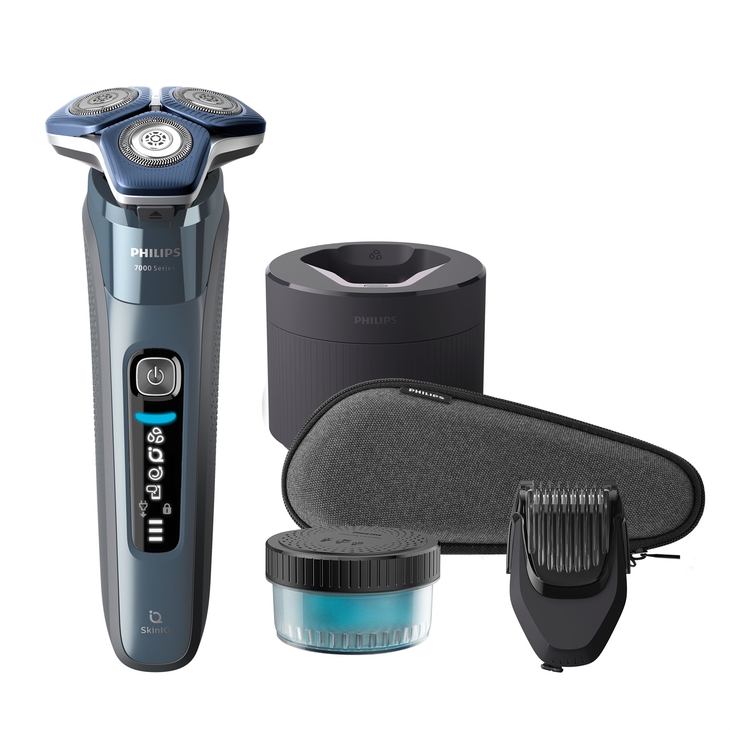 Philips S7000 SHAVER Series 7000 Rasoio Elettrico Wet & Dry S7882/54 con Rifinitore a Scomparsa, Regolabarba, Custodia da Viaggio e Quick Clean Pod
