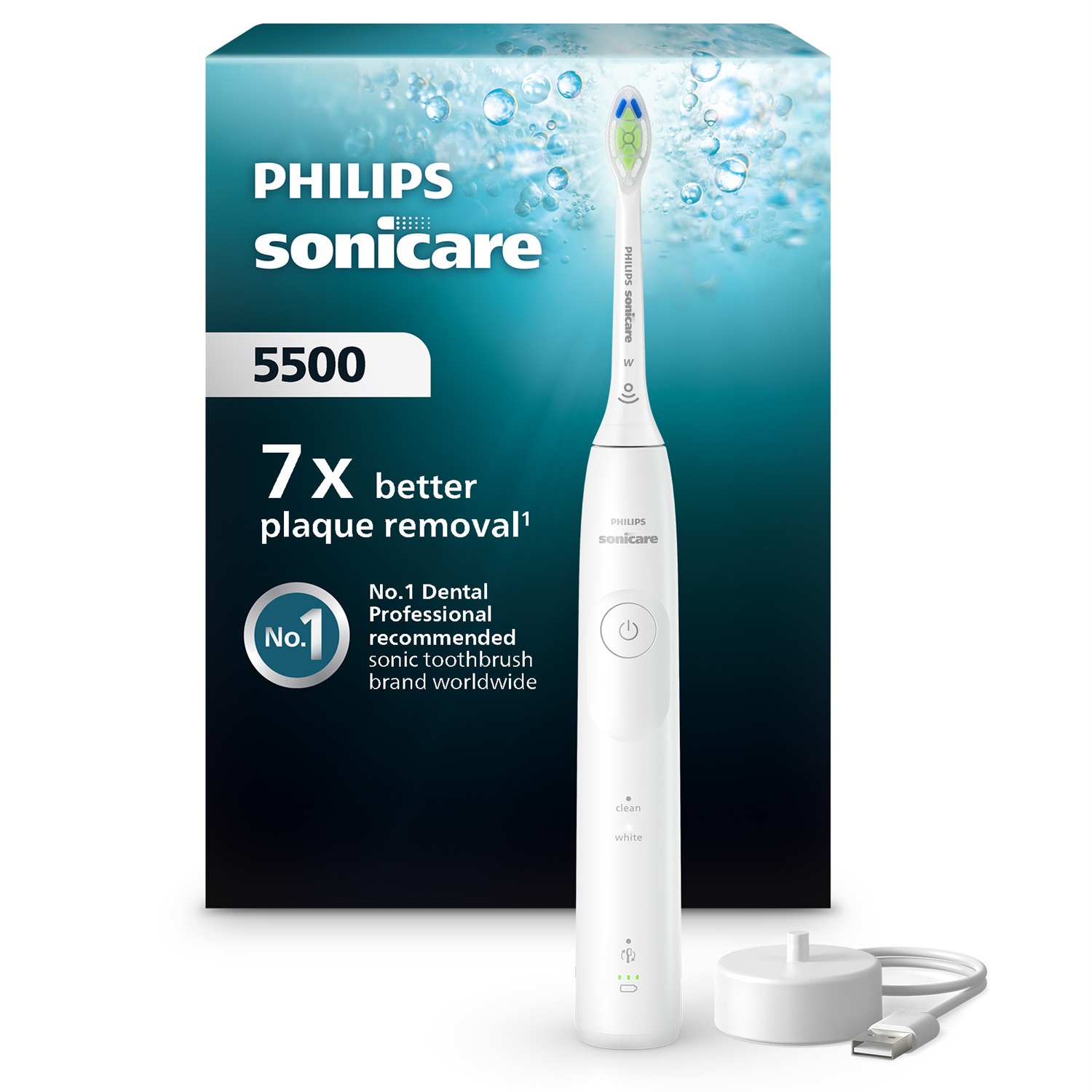Philips Sonicare 5500 HX7110/01 Spazzolino Elettrico Sonico Bianco con Avviso di Pressione, EasyStart, Smartimer e BrushPacer